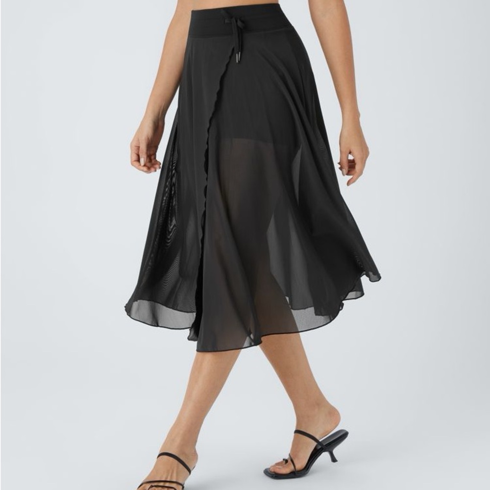 HALARA Black Asymmetrical Pleated Midi Skirt - Picture 2 of 8